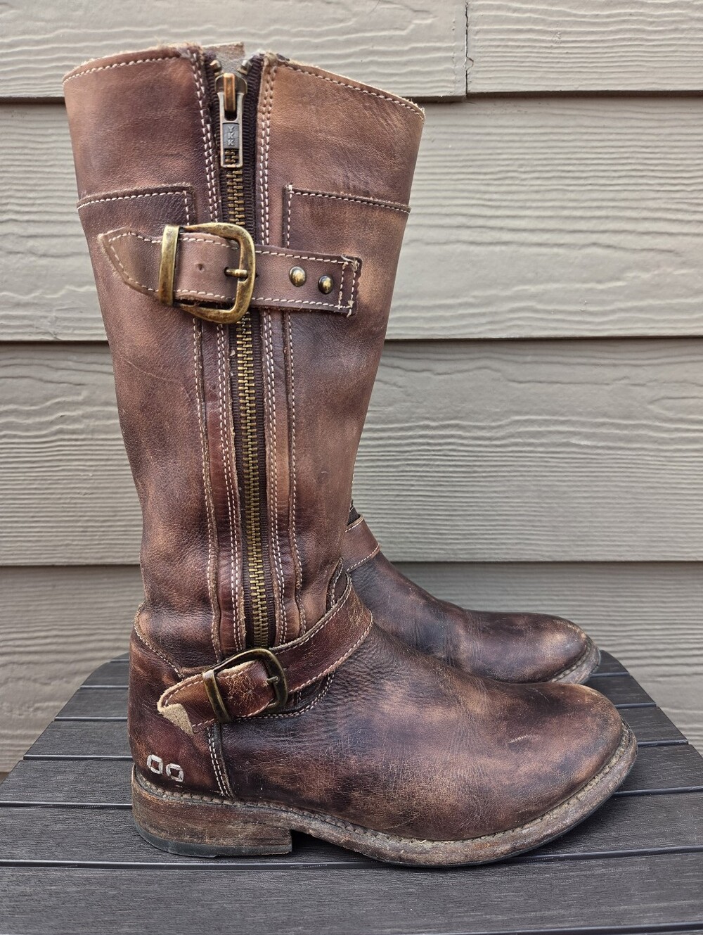 BED STU Gogo Distressed Brown Leather Tall Moto Boots Womens Size 7